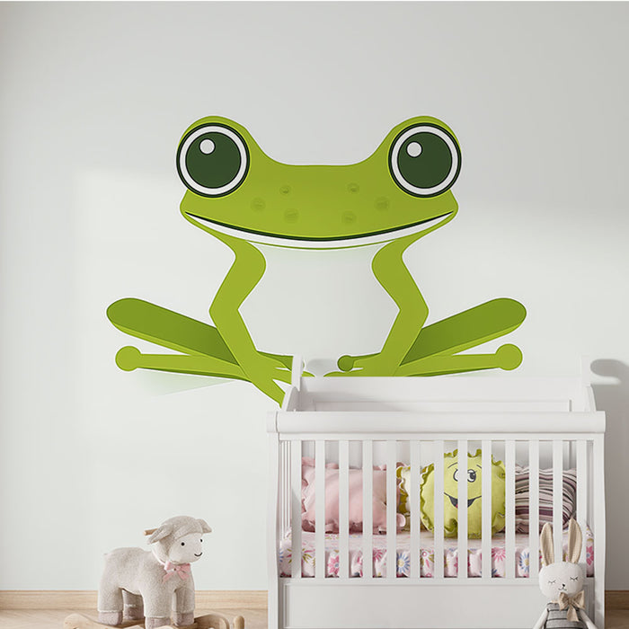 Papier peint chambre enfant avec motif de grenouille verte sur fond clair.