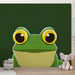 Papier peint grenouille cartoon avec grands yeux jaunes sur fond vert pour chambre enfant