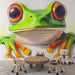 Papier peint grenouille tropicale colorée pour chambre d'enfant avec illustration captivante.