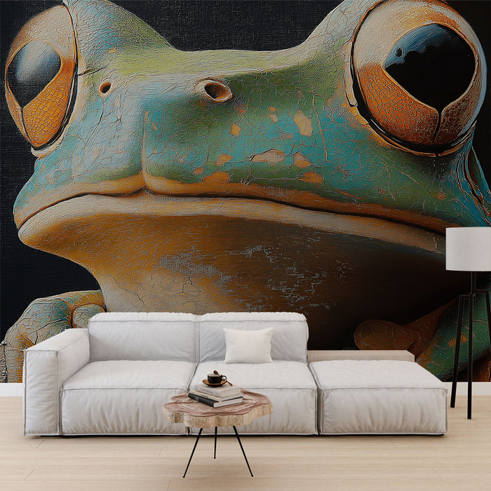 Papier peint grenouille colorée sur fond noir pour salon moderne et audacieux