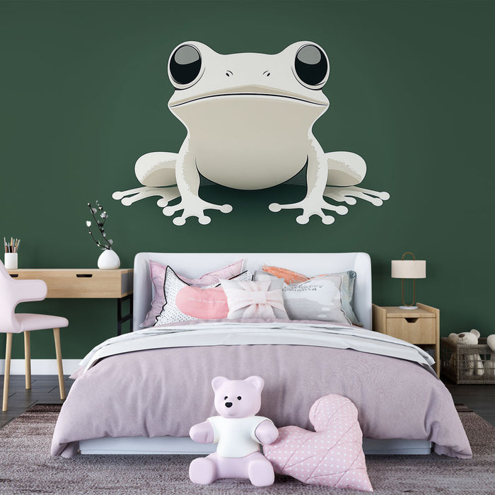 Papier peint grenouille minimaliste sur fond vert pour chambre enfant moderne