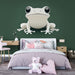 Papier peint grenouille minimaliste sur fond vert pour chambre enfant moderne