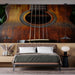 Papier peint guitare acoustique en bois avec texture riche et finitions artisanales pour chambre moderne