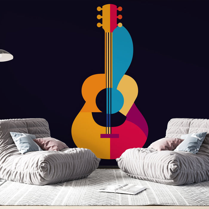 Papier peint guitare colorée | Design géométrique vibrant d'une guitare stylisée