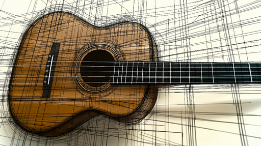 Papier peint guitare Design stylisé d'une guitare en bois dans un style graphique