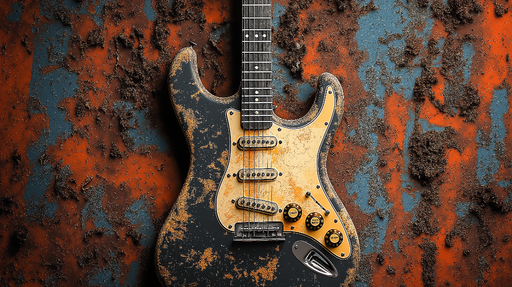 Papier peint guitare électrique vintage Guitare avec finition usée et esthétique rustique