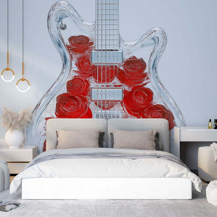 Papier peint guitare florale | Guitare en forme de rose avec détails en verre