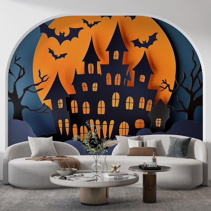 Papier peint Halloween | Château hanté sous la pleine lune