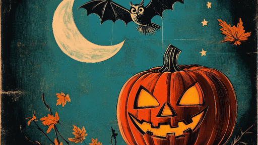 Papier peint Halloween Citrouille et Chouette Nocturne