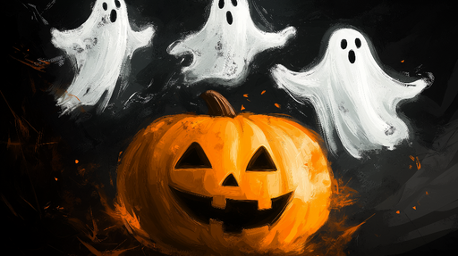 Papier peint Halloween Citrouille et Fantômes Amusants