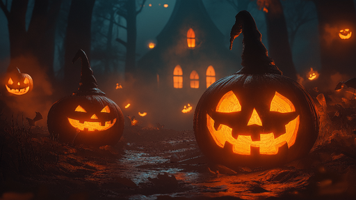 Papier peint Halloween Citrouilles Illuminées Magiques