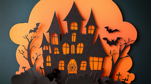 Papier peint Halloween Maison hantée en papier découpé