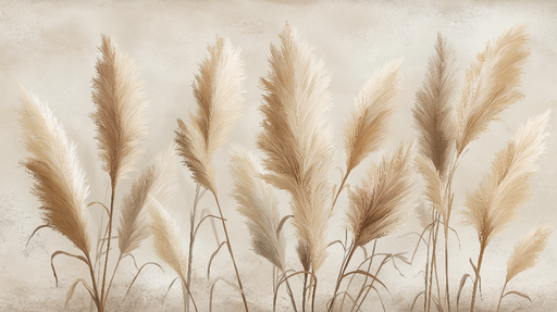 Papier peint herbes de la pampa Élégantes herbes aux teintes beiges et blanches sur fond doux