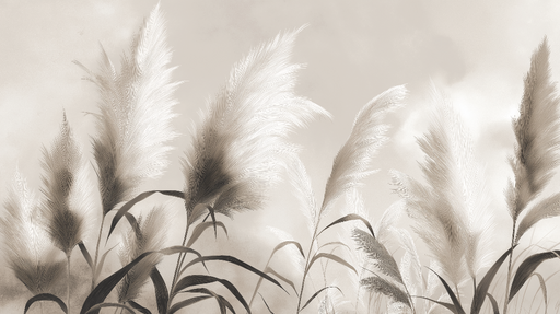 Papier peint herbes de la pampa Éléments botaniques doux en nuances de beige et blanc