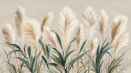 Papier peint herbes de la pampa Motif élégant de fleurs de pampa sur fond doux