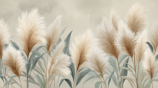 Papier peint herbes de la Pampa Motifs délicats de grands chaumes et feuillage doux