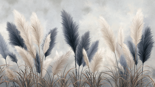 Papier peint herbes de la pampa Plantes délicates dans des tons bleus et crémeux sur fond doux