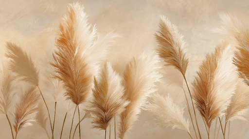 Papier peint herbes de la pampa Plantes stylisées dans des tons chauds et doux