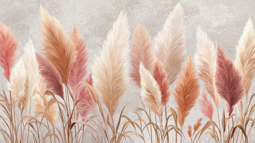 Papier peint herbes de pampas Élévation artistique de plumes aux teintes douces