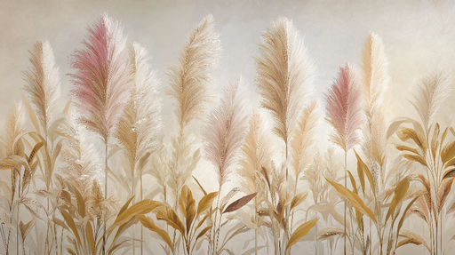 Papier peint herbes folles Éléments botaniques aux teintes douces et pastel