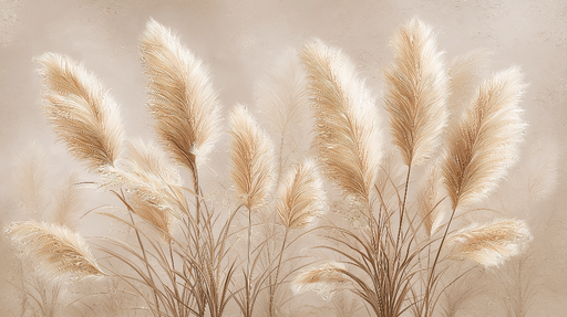 Papier peint herbes hautes Fines herbes floues dans des tons beige doux