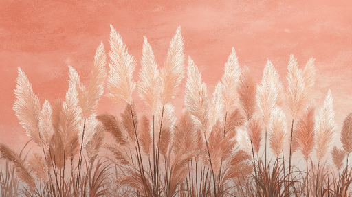 Papier peint herbes hautes Plantes à fleurs sur fond rosé doux