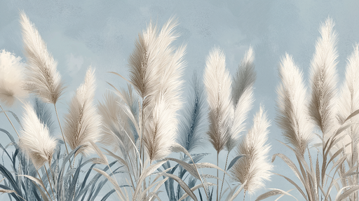 Papier peint herbes pampas Élégantes plantes pampas sur fond bleu doux