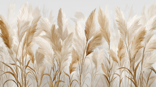 Papier peint herbes pampas Élégantes plumes dorées sur fond doux