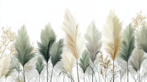 Papier peint herbes pampas Élégantes silhouettes d'herbes dans des teintes douces et naturelles