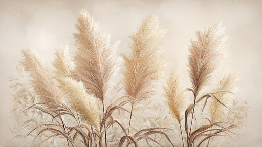 Papier peint herbes pampas Élégantes voiles de plumes dorées sur fond doux