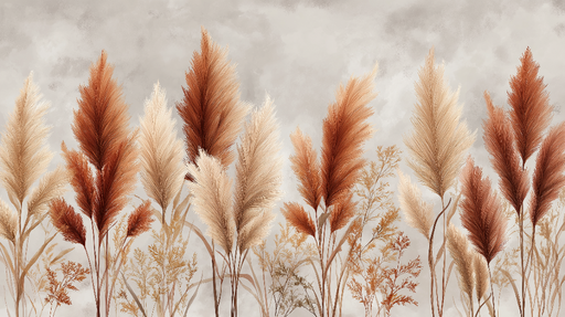 Papier peint herbes pampas Un design élégant aux nuances terreuses et dorées