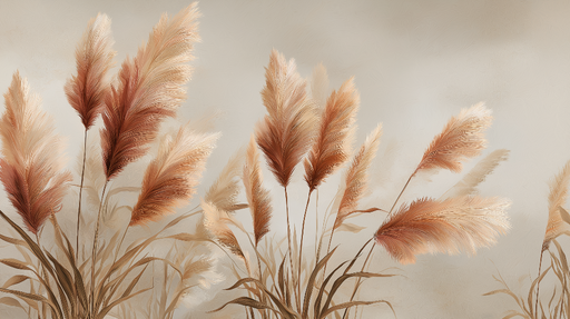 Papier peint herbes sauvages Plantes aux teintes beiges et ocres