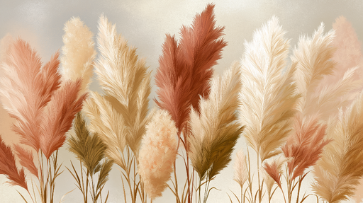 Papier peint herbes sauvages Plumes de pampas aux teintes naturelles