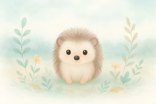 Papier peint hérisson Adorable hérisson au milieu de fleurs délicates