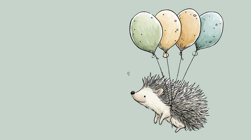 Papier peint hérisson et ballons Un petit hérisson adorable s’envolant avec des ballons colorés