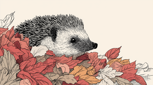 Papier peint hérisson Illustration d'un hérisson à travers des feuilles colorées