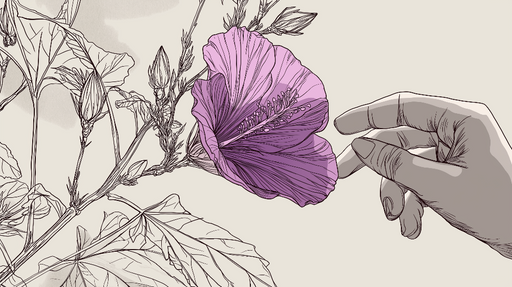 Papier peint hibiscus Fleur d'hibiscus en nuances de violet avec des contours délicats