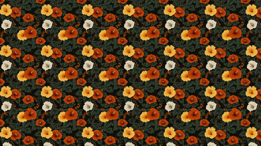 Papier peint hibiscus Fleurs d'hibiscus orange, jaune et blanche sur fond noir