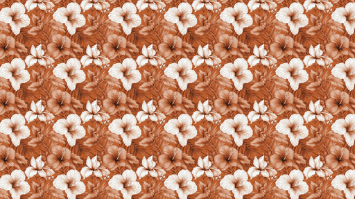 Papier peint hibiscus Motif floral en teintes brunes et blanches sur fond chaud