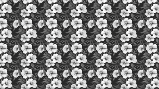 Papier peint hibiscus noir et blanc Motifs floraux élégants avec fond sombre
