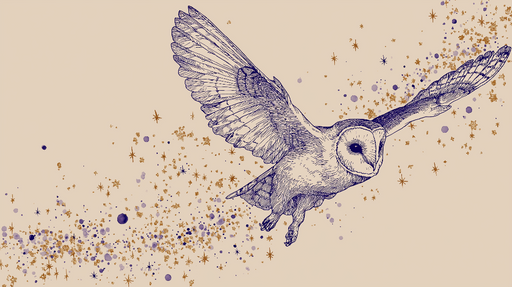 Papier peint hibou Hibou en plein vol avec étoiles et éclats dorés