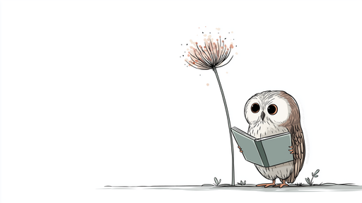 Papier peint hibou lecteur Un hibou adorable lisant sous une fleur délicate