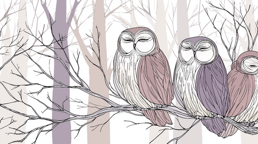 Papier peint hiboux Hiboux élégants perchés sur une branche dans une forêt douce
