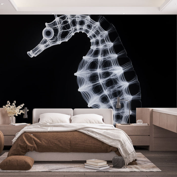 Papier peint design abstrait hippocampe en filigrane lumineux pour chambre moderne