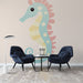 Papier peint design hippocampe coloré pour salon moderne avec fond doux