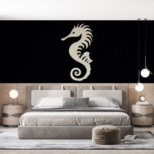 Papier peint design élégant avec hippocampe crème pour chambre moderne