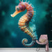 Papier peint hippocampe coloré pour décoration murale océanique moderne