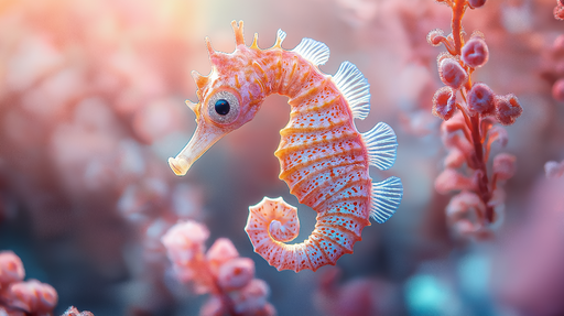 Papier peint hippocampe Hippocampe coloré entouré de coraux doux