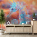 Papier peint hippocampe translucide avec motif coloré pour décoration murale océanique dans salon moderne