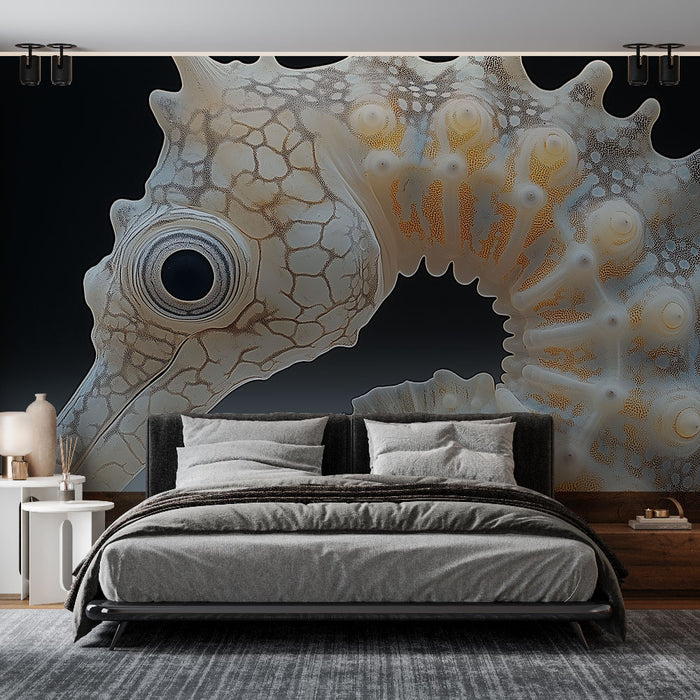 Papier peint hippocampe avec sculptures délicates en verre transparent pour chambre moderne
